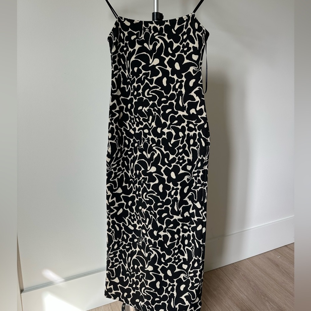Zara Black and White Floral Midi Slip Dress